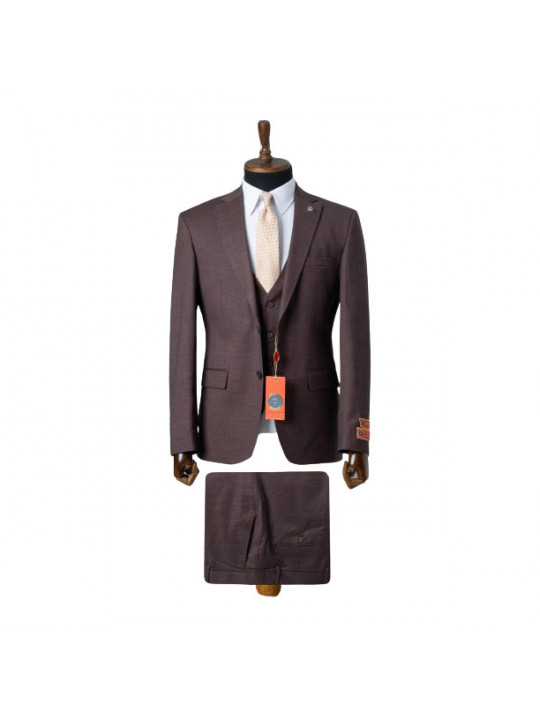 Plain Men's Maestro Full Three Piece Suit | Brown