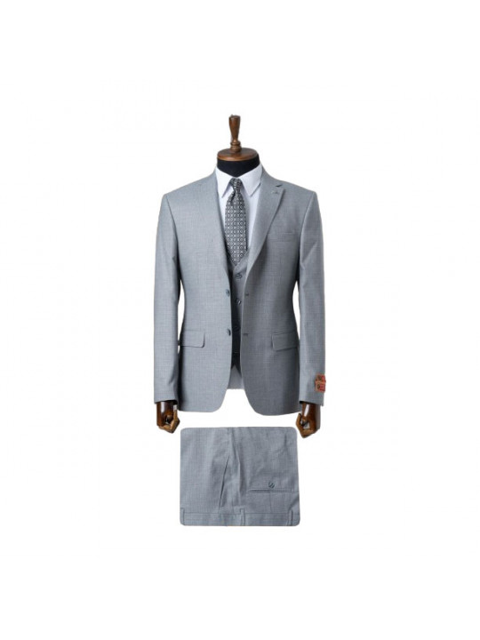 Plain Men's Maestro Full Three Piece Suit | Grey