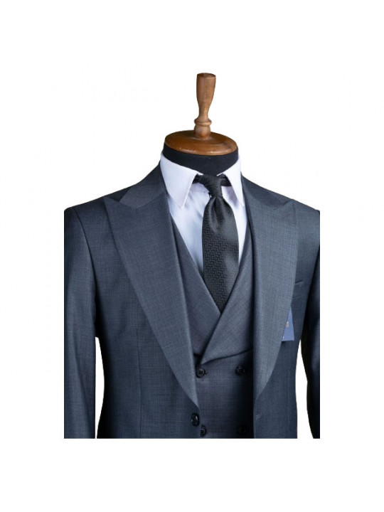 Senzo Rivolli Plain Full Three Piece Suit | Black