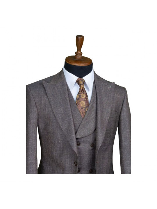 Senzo Rivolli Plain Full Three Piece Suit | Greyish Brown