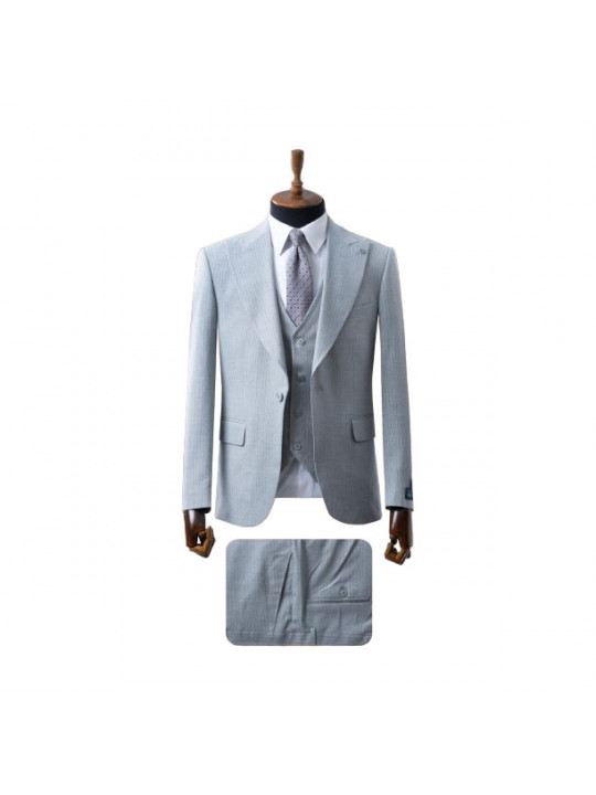 Senzo Rivolli Striped Full Three Piece Suit | Light Grey