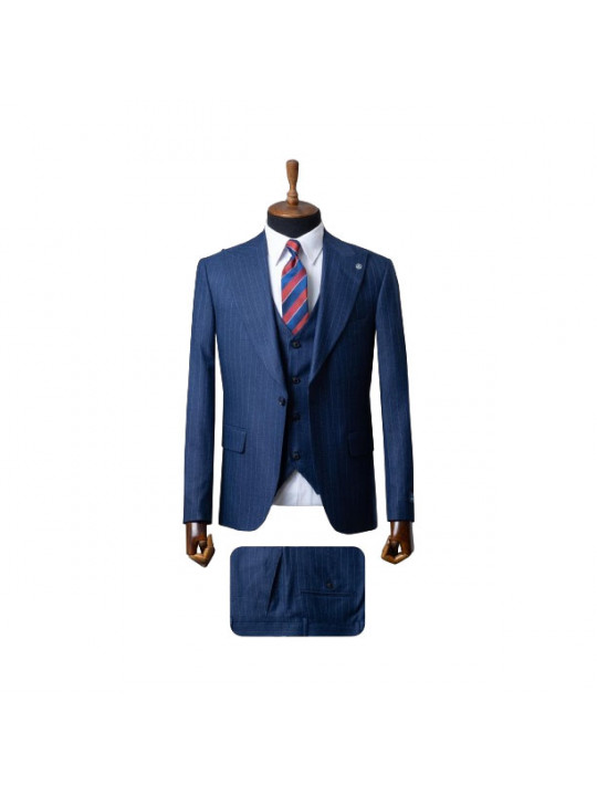 Senzo Rivolli Striped Full Three Piece Suit | Navy Blue
