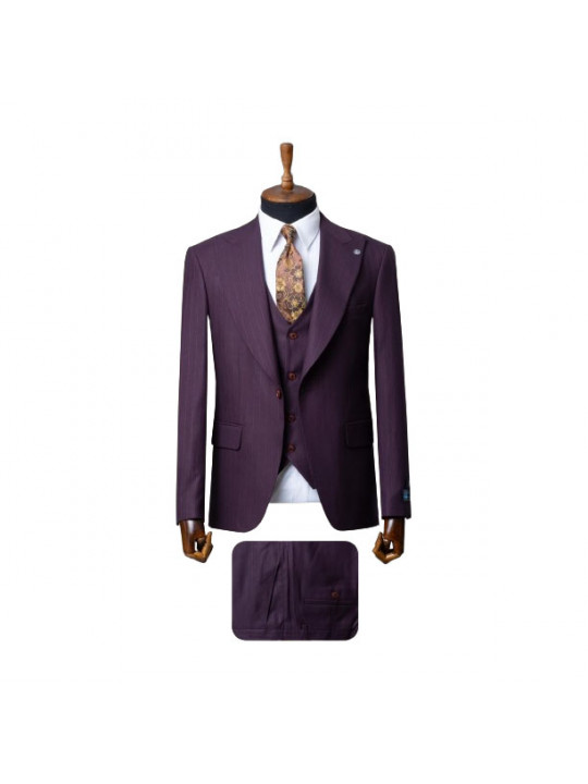 Senzo Rivolli Striped Full Three Piece Suit | Purple