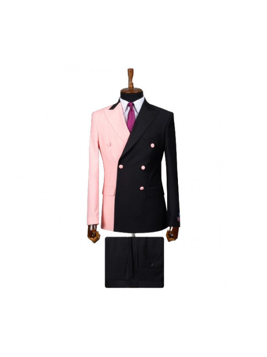 Senzo Rivolli Bicolored Double-breasted Suit | Black & Pink