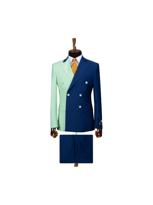 Senzo Rivolli Bicolored Double-breasted Suit | Blue & Green