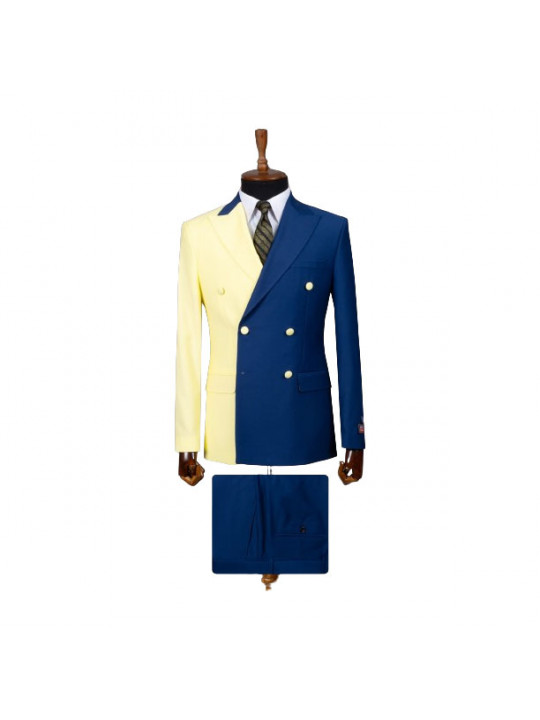 Senzo Rivolli Bicolored Double-breasted Suit | Blue & Yellow