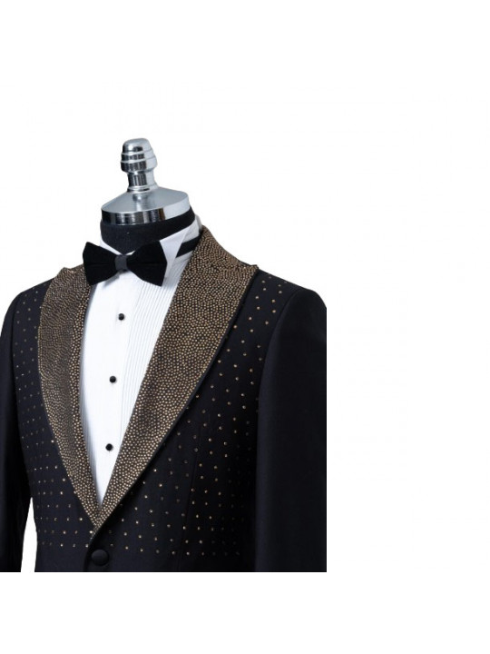 Senzo Rivolli Tuxedo with Shiny Gold Shawl Lapel | Black