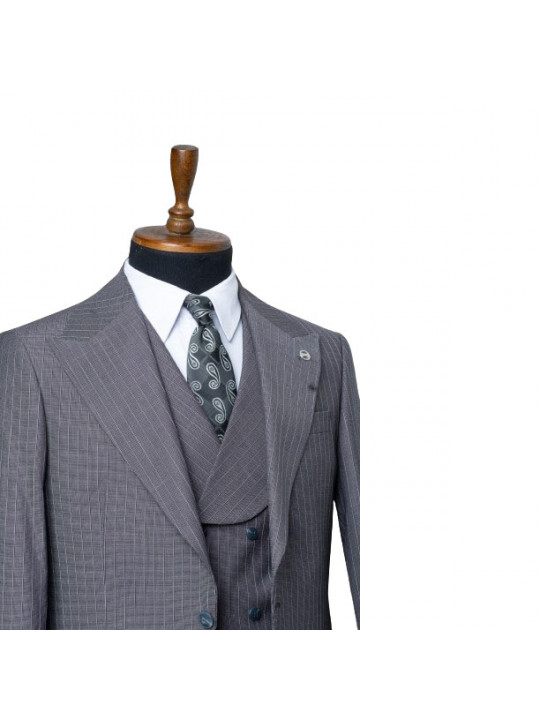 Senzo Rivolli Striped Full Three Piece Suit | Dark Grey