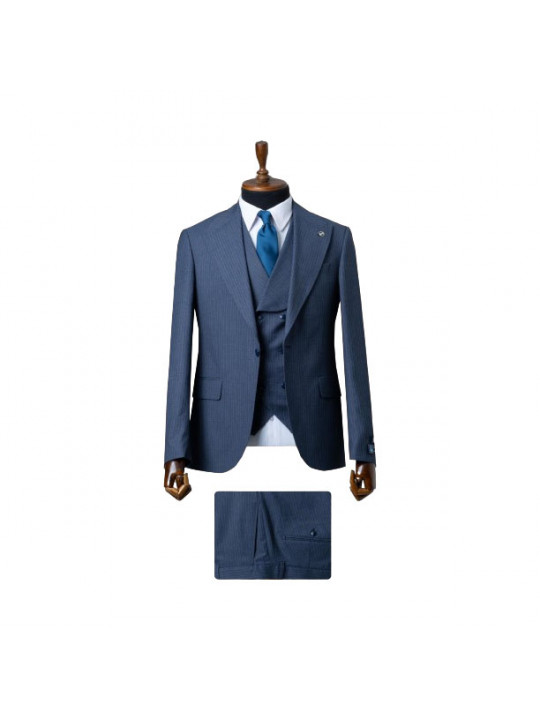 Senzo Rivolli Patterned Premium Full Three Piece Suit | Blue