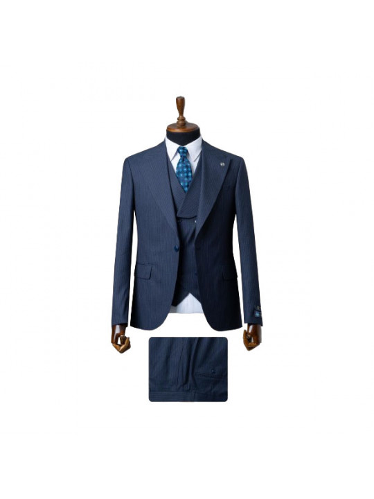 Senzo Rivolli Striped Full Three Piece Suit | Blue