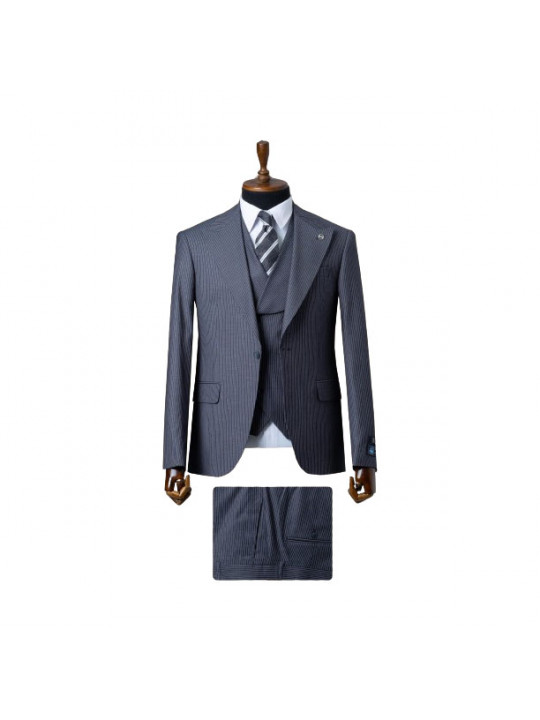 Senzo Rivolli Patterned Full Three Piece Suit | Grey