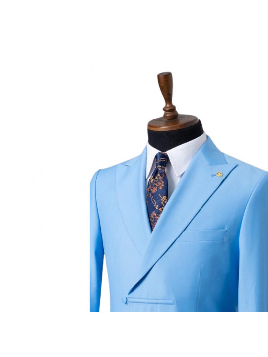 Two Piece Premium Suit With Lapel | Sky Blue