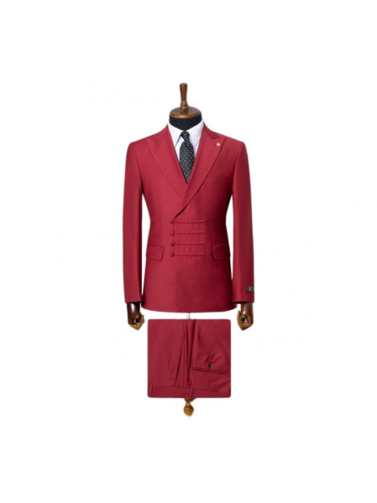 Two Piece Premium Suit With Lapel | Wine Red