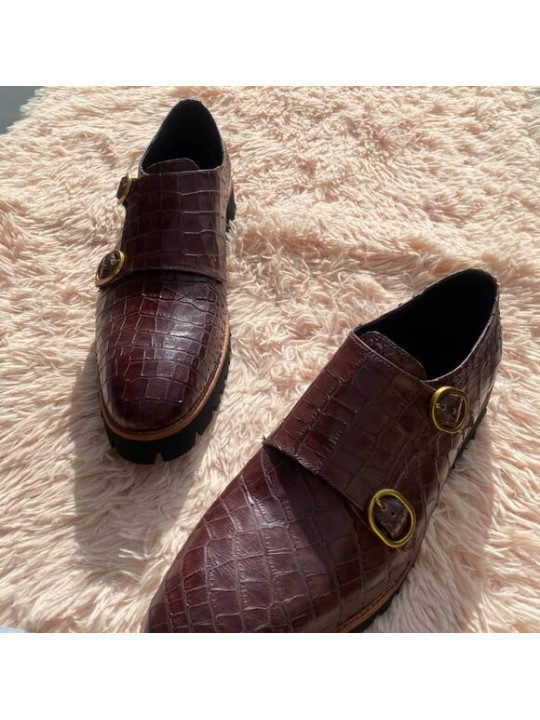 New Men Monk Strap Ade Footwear leather shoe | Brown