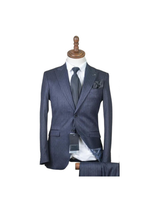 Hugo Two Button Two Piece Striped Premium Suit | Dark Blue