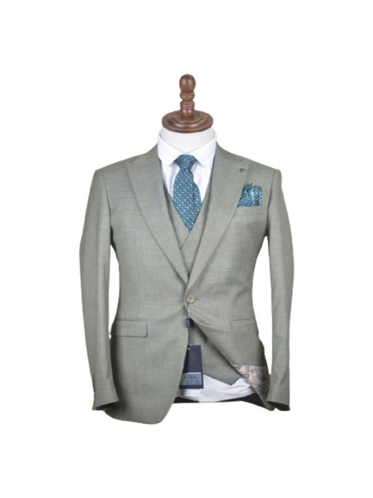 Hugo Two Button Three Piece Plain Premium Suit | Greenish Grey