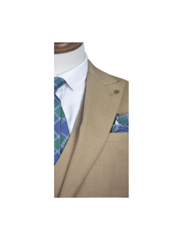 Hugo Two Button Three Piece Plain Premium Suit | Light Brown