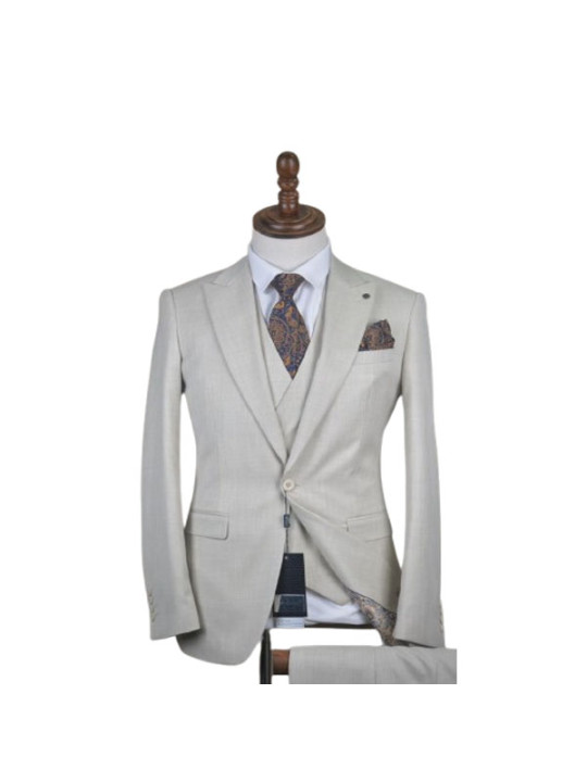 Hugo Two Button Three Piece Plain Premium Suit | Offwhite