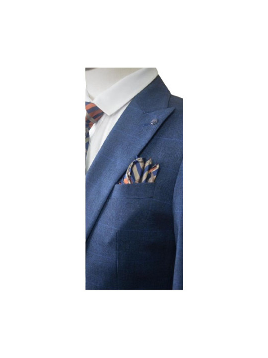 Hugo Two Button Three Piece Plaid Premium Suit | Blue