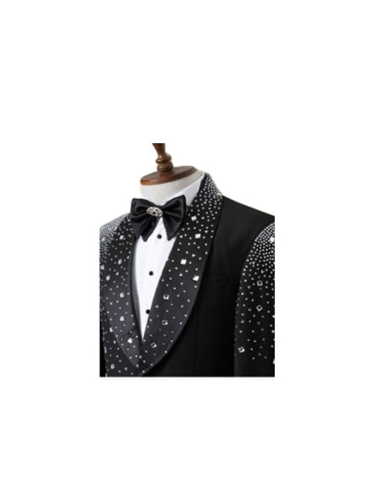 Marco Lorenzo Two Piece Ceremonial Suit with Silver Stones | Black
