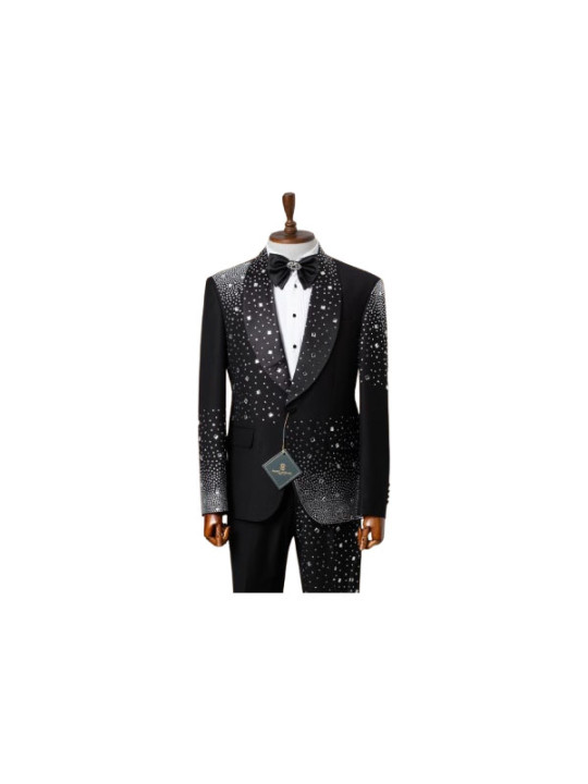 Marco Lorenzo Two Piece Ceremonial Suit with Silver Stones | Black