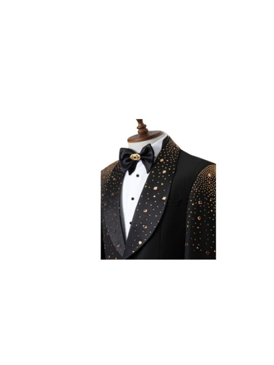 Marco Lorenzo Two Piece Ceremonial Suit with Gold Stones | Black
