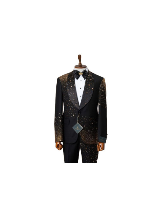Marco Lorenzo Two Piece Ceremonial Suit with Gold Stones | Black