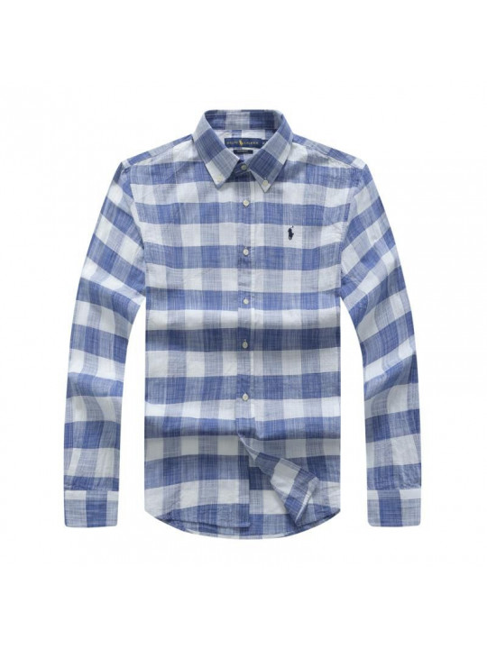 NEW  LINEN RALPH LAUREN MULTI COLORED CHECKERED SHIRT WITH SMALL PONY EMBLEM | SHADES OF BLUE