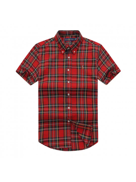 NEW POLO RALPH MULTI COLORED CHECKERED OXFORD SHORT SHIRT WITH SMALL PONY EMBLEM | RED