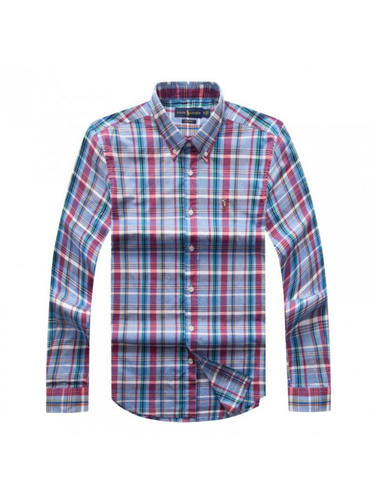 NEW POLO RALPH LAUREN SHIRT WITH CHECK MULTI COLOR DETAILS | BLUE & RED