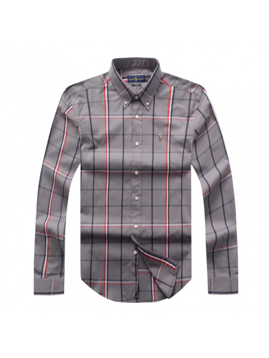 NEW POLO RALPH LAUREN SHIRT WITH CHECK MULTI COLOR DETAILS | RED & GREY