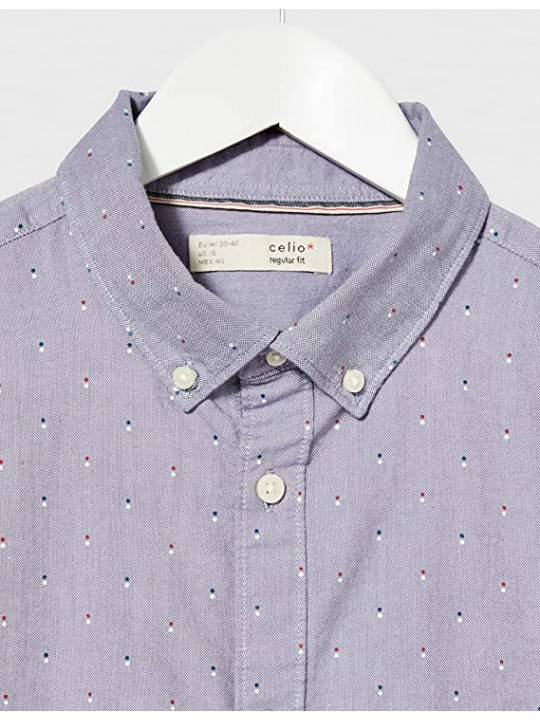 New Celio Oxford LS Shirt with Dotted Details | Blue