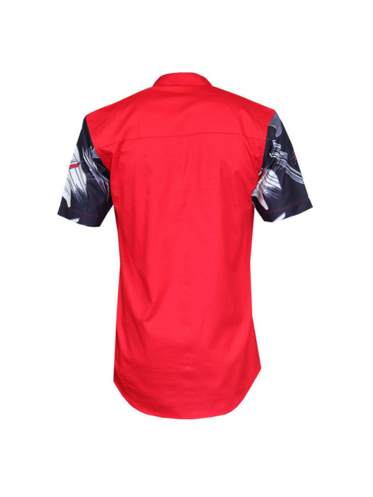 New DXS Premium SS Bishop neck shirt with Pattern & Wooden Button - Red