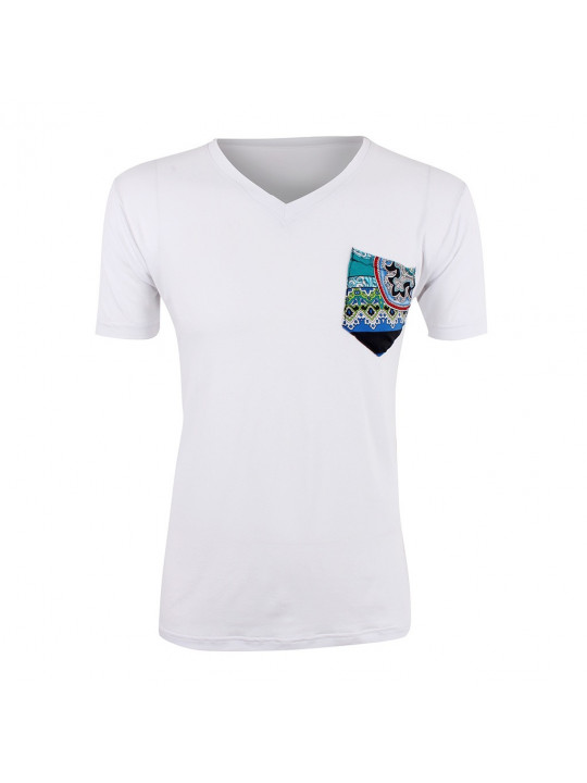 New DXS  V - Neck Cotton SS Tee Shirt with Baroque Print - White