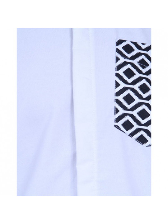 Premium Oxford LS Bishop neck shirt with Aztec Monochrome Pattern by DXS - White