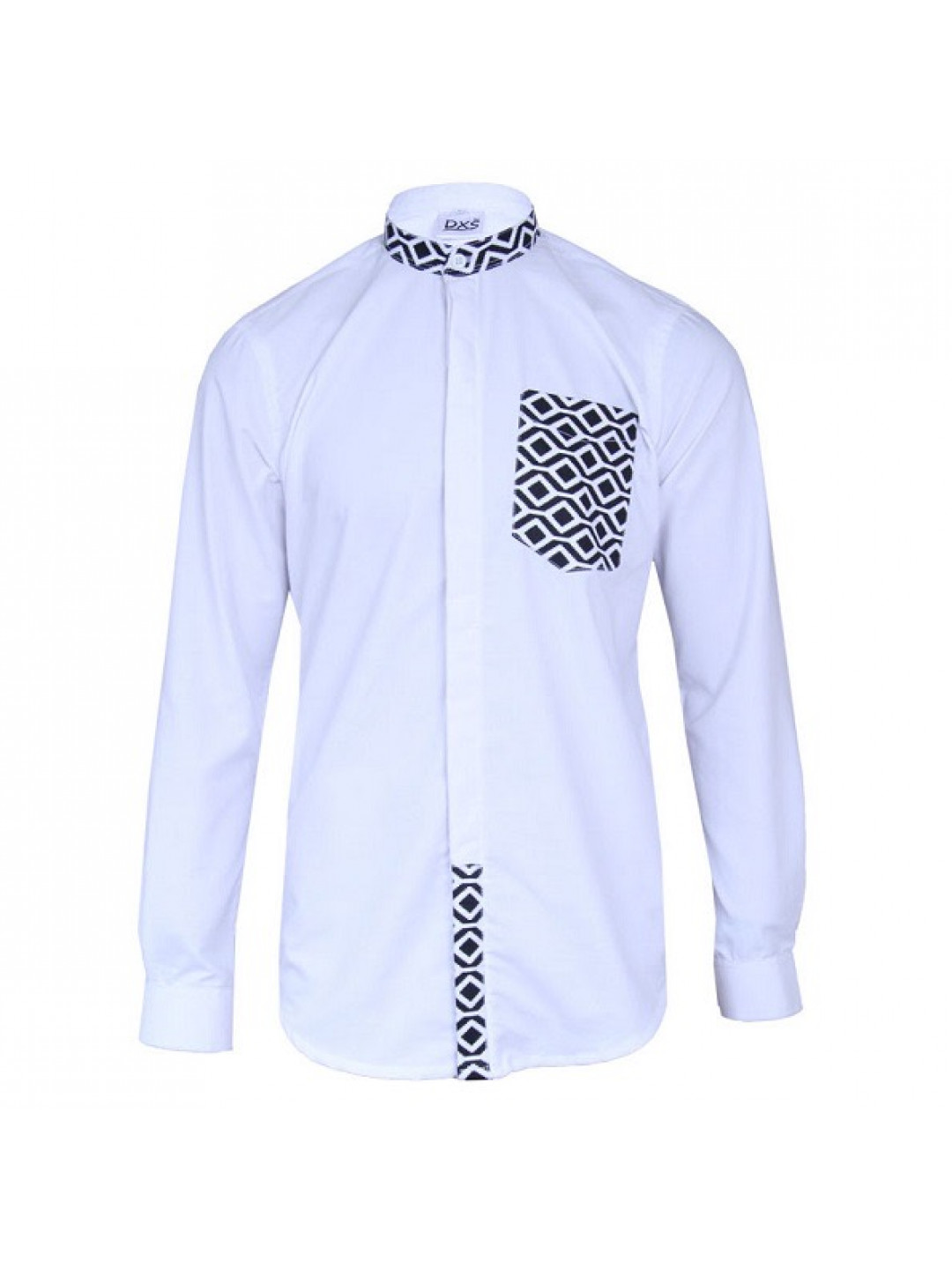Premium Oxford LS Bishop neck shirt with Aztec Monochrome Pattern by DXS - White
