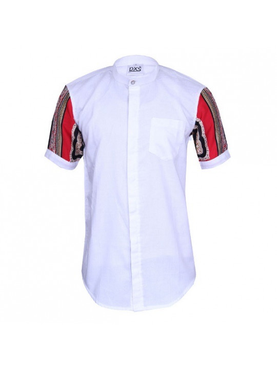 New DXS Premium SS Bishop neck shirt with Baroque Pattern | White