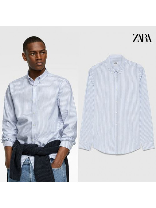 New Zara Men's Strip LS | Blue | White