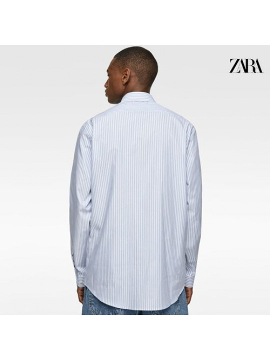 New Zara Men's Strip LS | Blue | White