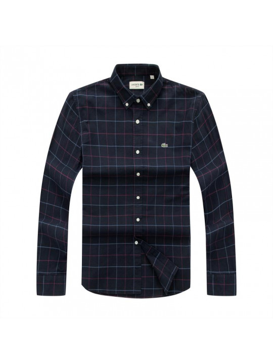 New Lacoste Checkered Multicoloured LS Shirt | Navy Blue