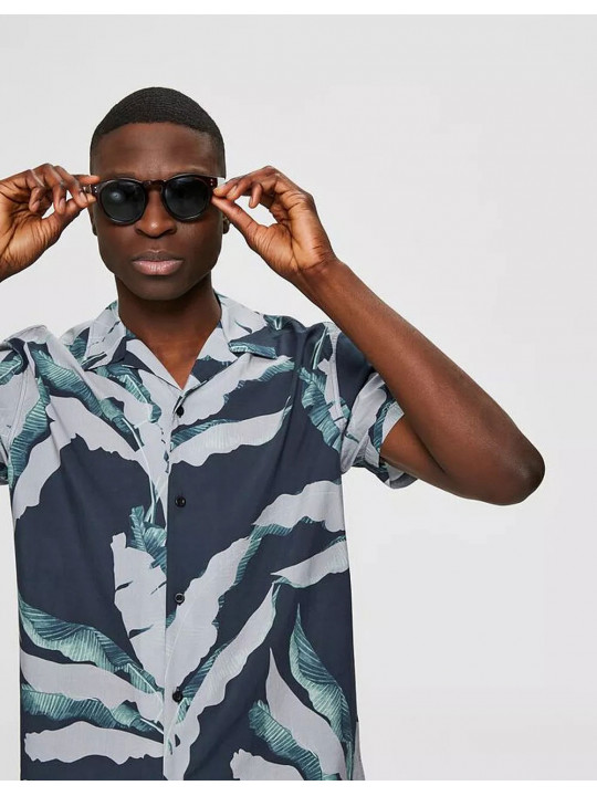New Selected Homme Resort Floral Illustration Men SS Shirt | Shades of Green