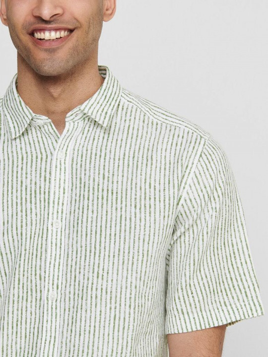 New Only & Sons SS Tieless Stripped Shirt | Green 