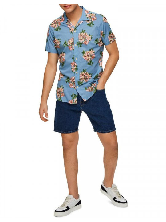 New Selected Resort Type Floral Illustration Men SS Shirt | Skye Blue