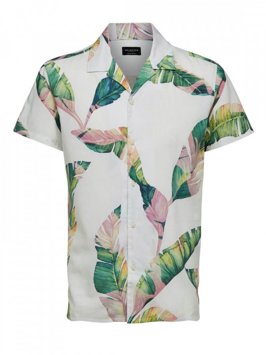 New Selected Resort Floral Illustration Men SS Shirt | White