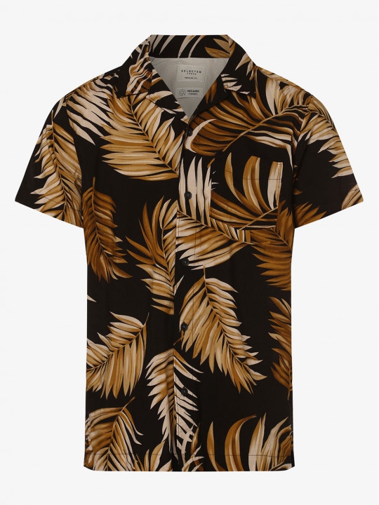 New Selected Homme Resort Floral Illustration Men SS Shirt | Shades of Brown