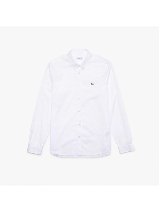 NEW LACOSTE OXFORD LONG SLEEVE SHIRT| WHITE