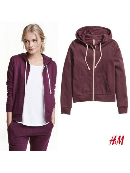 NEW H&M WOMEN'S HOODED JACKET WITH ZIPPER |WINE