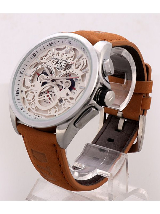 NEW TAG HEUER WHITE DIAL SILVER CASING LEATHER WATCH | BROWN