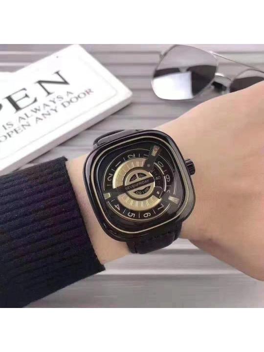 Sevenfriday P- Series Black Leather Watch
