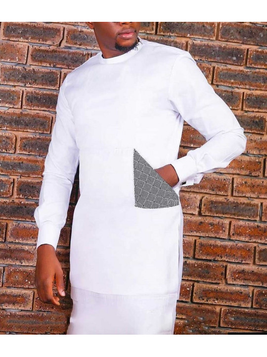 Shop Premium Long sleeve Khaftan with Side Pocket - White